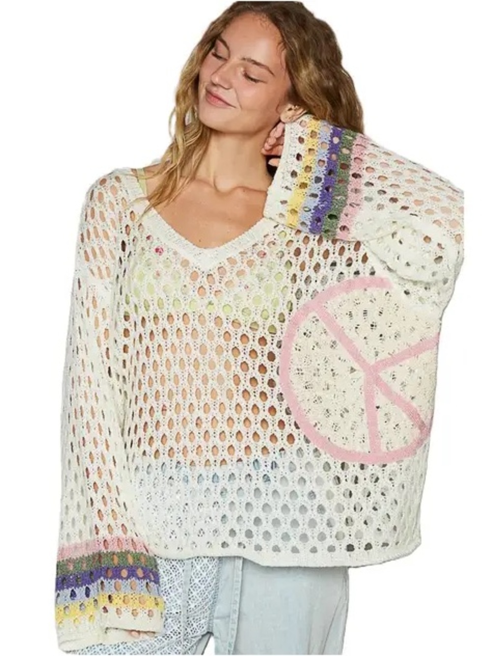 POL • Oversized Open Knit Peace Sweater